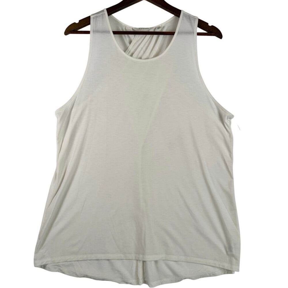 Athleta Womens L Essence Moonbeam Tank Top White Stretch Cross Back MSRP $59 NEW